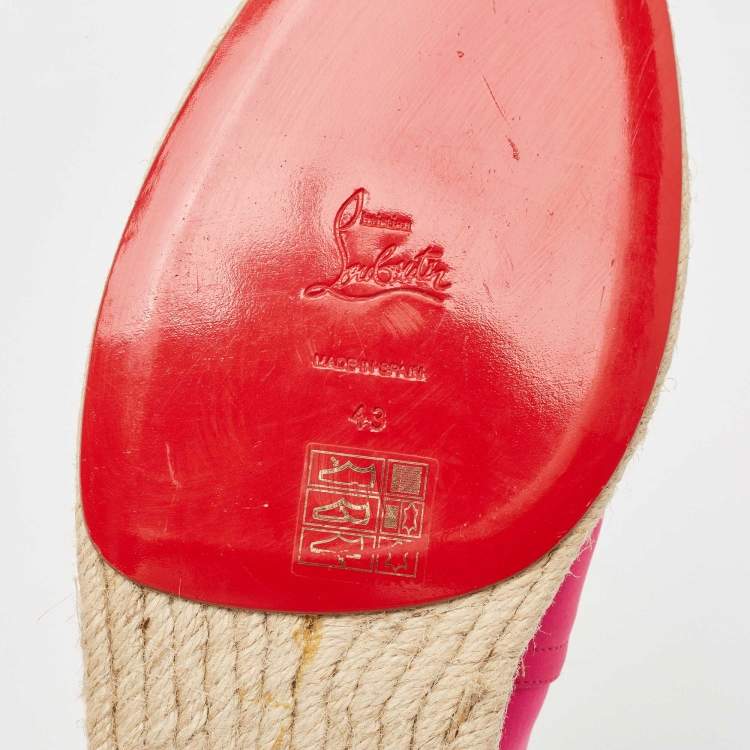 Pre Owned Christian Louboutin Pink Satin Slip On Espadrille Flats Size 43