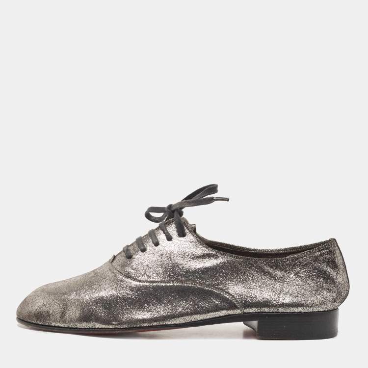 Pre Owned Christian Louboutin Metallic Laminated Suede Oxfords Size 42
