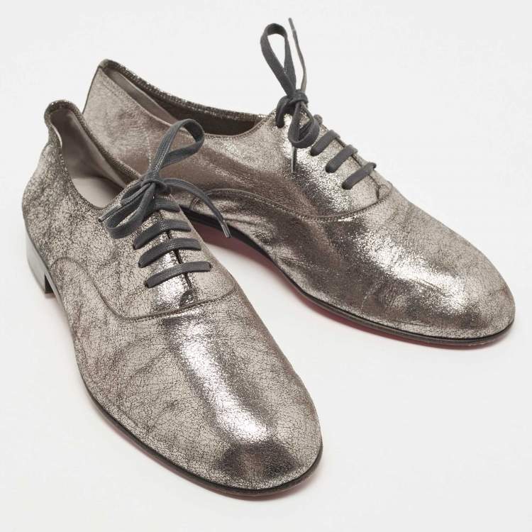 Pre Owned Christian Louboutin Metallic Laminated Suede Oxfords Size 42