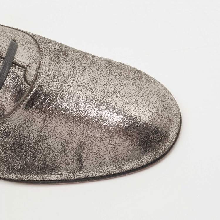 Pre Owned Christian Louboutin Metallic Laminated Suede Oxfords Size 42