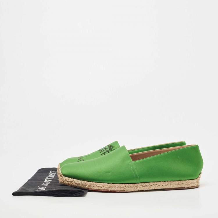 Pre Owned Christian Louboutin Green Satin Slip On Espadrille Flats Size 43