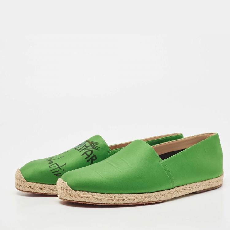 Pre Owned Christian Louboutin Green Satin Slip On Espadrille Flats Size 43