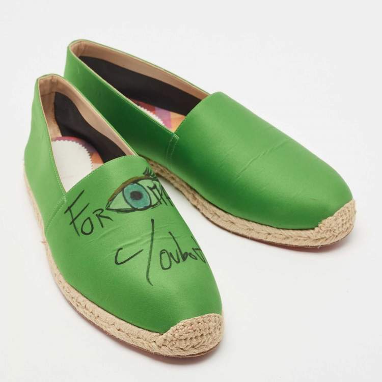 Pre Owned Christian Louboutin Green Satin Slip On Espadrille Flats Size 43