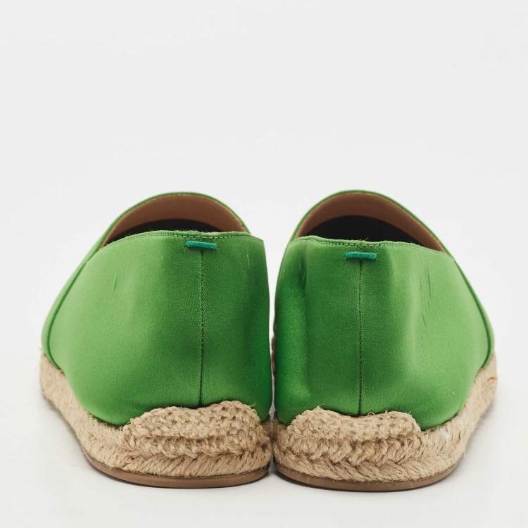 Pre Owned Christian Louboutin Green Satin Slip On Espadrille Flats Size 43