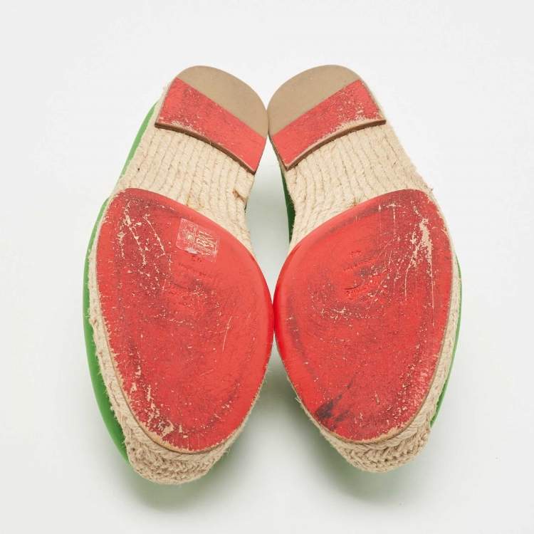Pre Owned Christian Louboutin Green Satin Slip On Espadrille Flats Size 43
