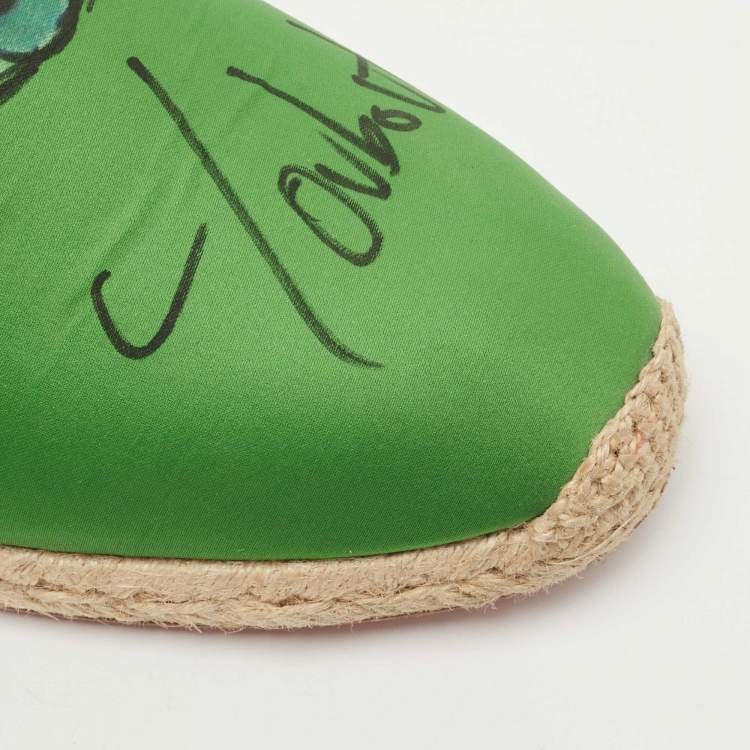 Pre Owned Christian Louboutin Green Satin Slip On Espadrille Flats Size 43