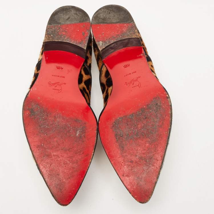 Pre Owned Christian Louboutin Brown/Beige Leopard Print Calf Hair Zazou Oxfords Size 41.5