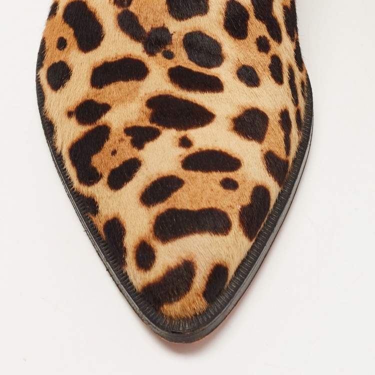 Pre Owned Christian Louboutin Brown/Beige Leopard Print Calf Hair Zazou Oxfords Size 41.5