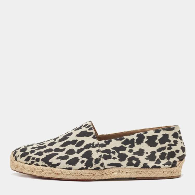 Pre Owned Christian Louboutin Black/White Animal Print Fabric Espadrille Flats Size 42