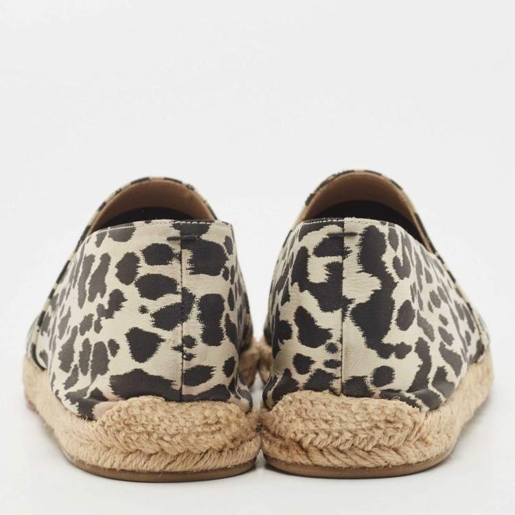 Pre Owned Christian Louboutin Black/White Animal Print Fabric Espadrille Flats Size 42