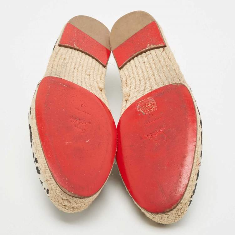 Pre Owned Christian Louboutin Black/White Animal Print Fabric Espadrille Flats Size 42