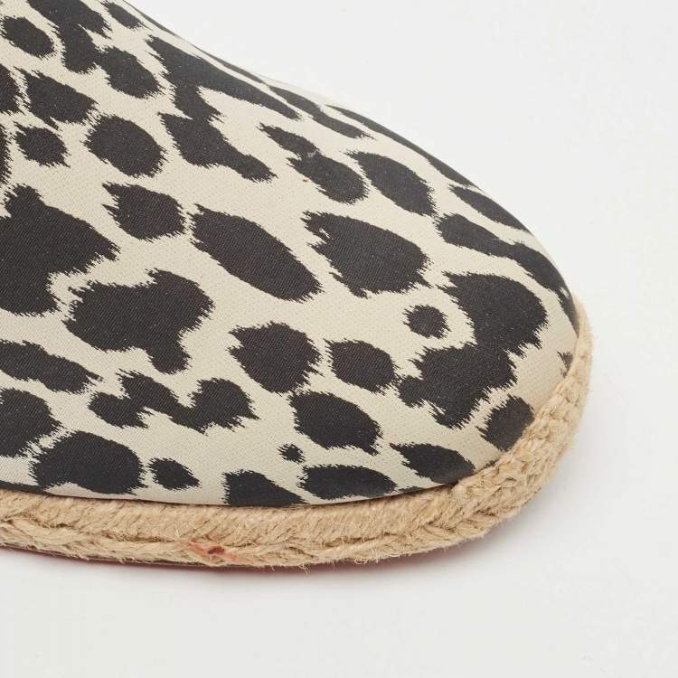 Pre Owned Christian Louboutin Black/White Animal Print Fabric Espadrille Flats Size 42