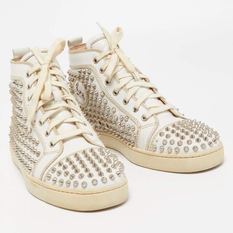 Pre Owned Christian Louboutin White Leather Louis Spikes High Top Sneakers Size 41