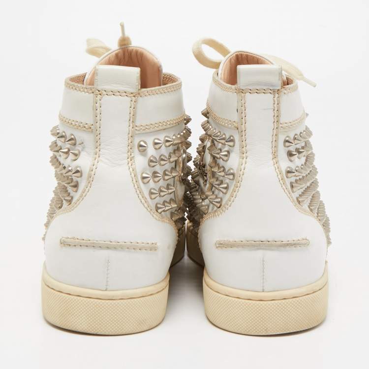 Pre Owned Christian Louboutin White Leather Louis Spikes High Top Sneakers Size 41