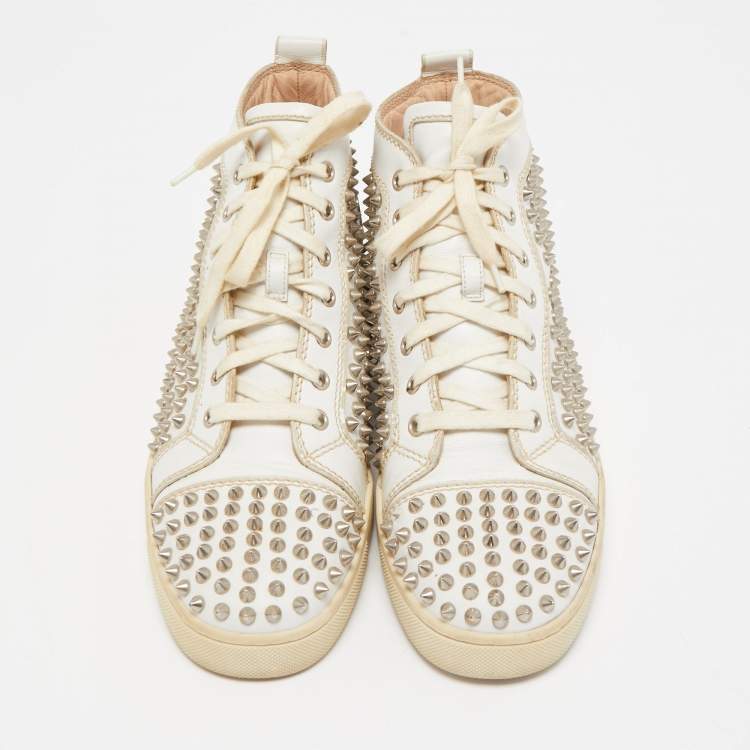Pre Owned Christian Louboutin White Leather Louis Spikes High Top Sneakers Size 41