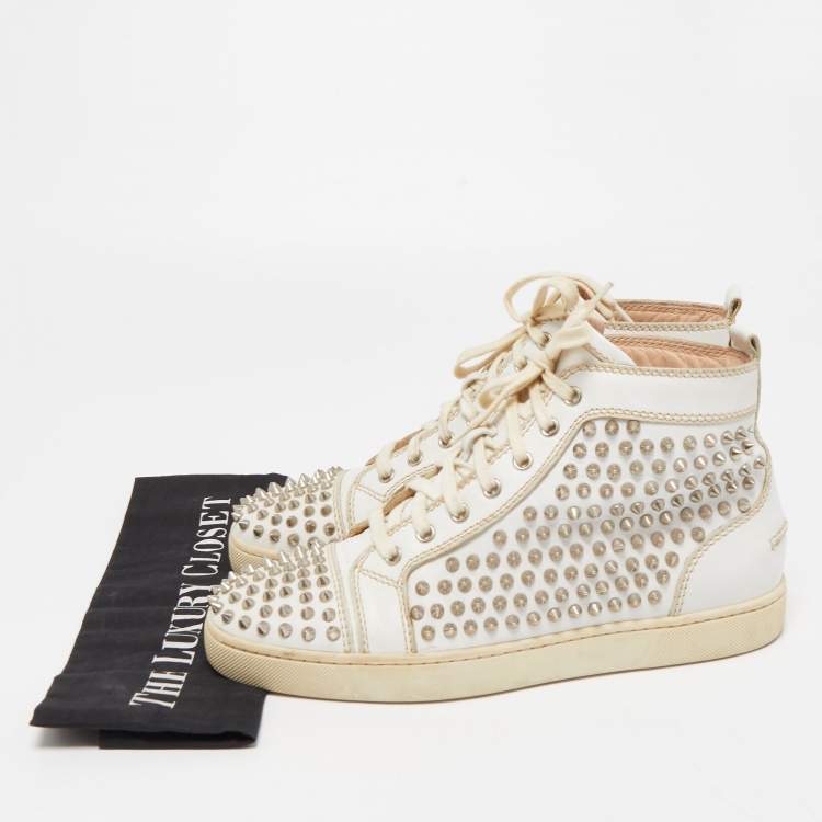 Pre Owned Christian Louboutin White Leather Louis Spikes High Top Sneakers Size 41