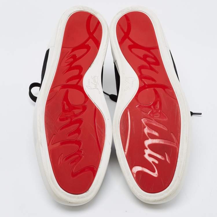 Pre Owned Christian Louboutin White/Black Leather Elastikid Sneakers Size 42.5