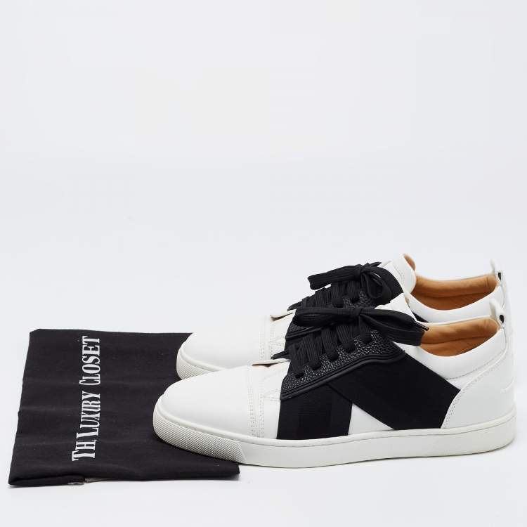 Pre Owned Christian Louboutin White/Black Leather Elastikid Sneakers Size 42.5