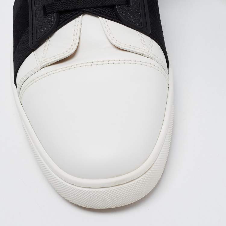 Pre Owned Christian Louboutin White/Black Leather Elastikid Sneakers Size 42.5
