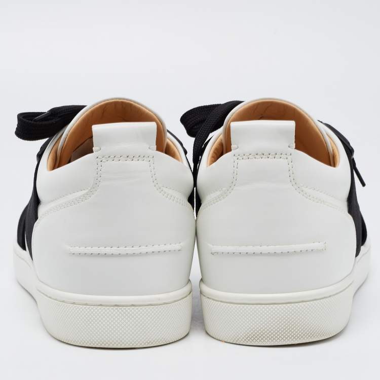 Pre Owned Christian Louboutin White/Black Leather Elastikid Sneakers Size 42.5
