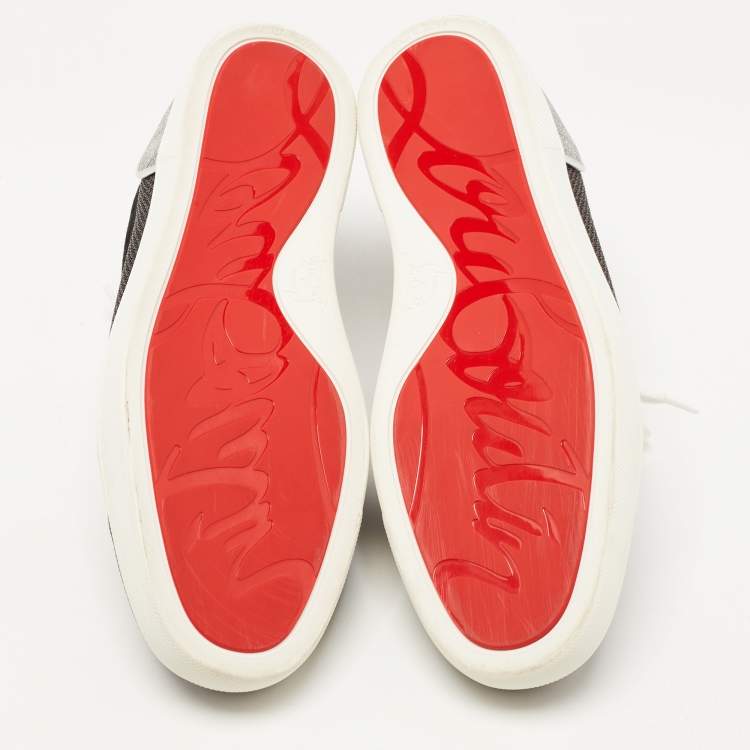 Pre Owned Christian Louboutin Black/Silver Textured Suede Glitter Low Top Sneakers Size 43