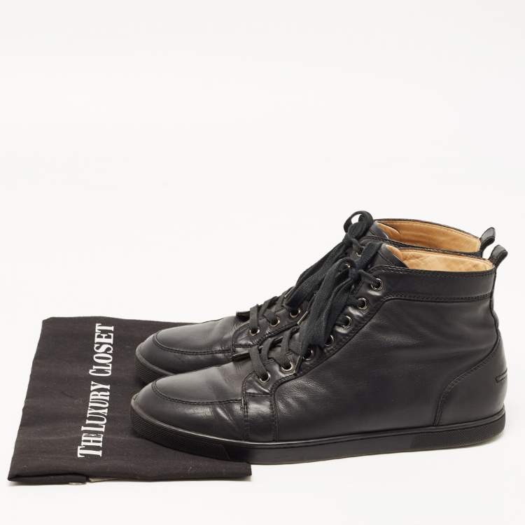 Pre Owned Christian Louboutin Black Leather Rantus Orlato High Top Sneakers Size 42.5
