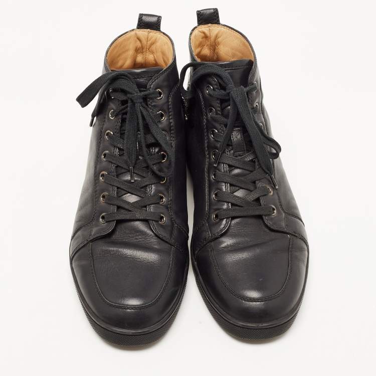 Pre Owned Christian Louboutin Black Leather Rantus Orlato High Top Sneakers Size 42.5
