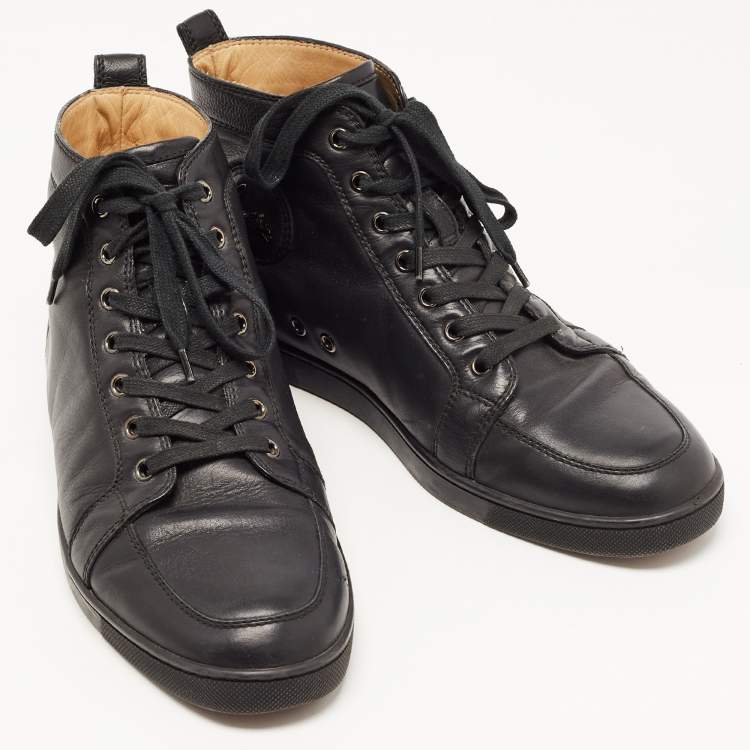 Pre Owned Christian Louboutin Black Leather Rantus Orlato High Top Sneakers Size 42.5
