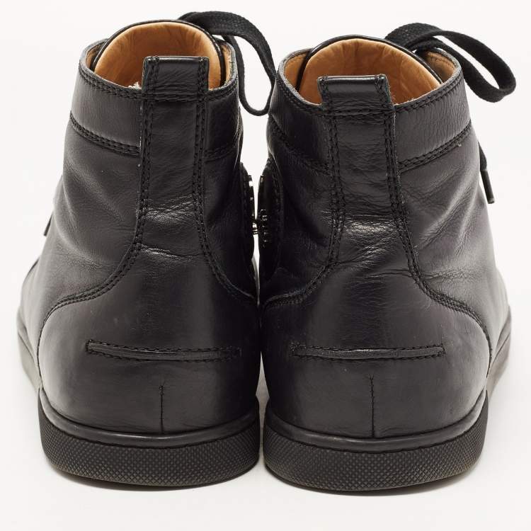 Pre Owned Christian Louboutin Black Leather Rantus Orlato High Top Sneakers Size 42.5