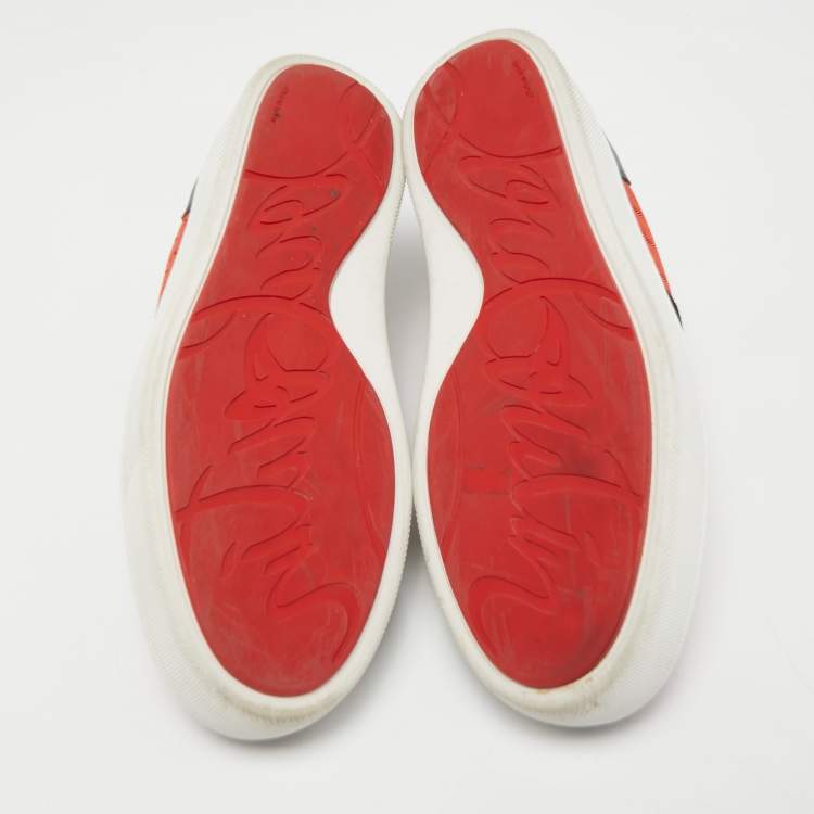Pre Owned Christian Louboutin Red/Black Leather and Rubber Louis Junior Low Top Sneakers Size 41.5