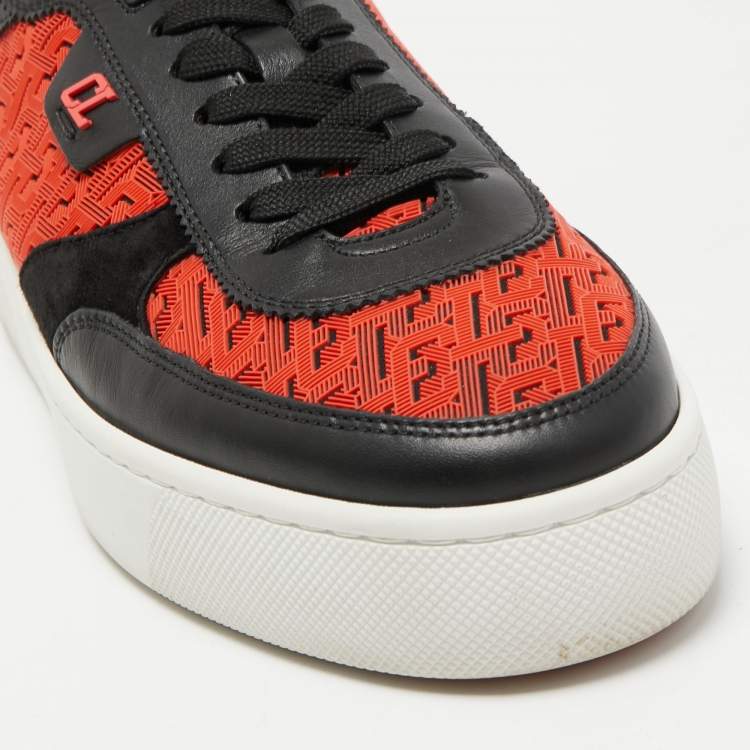 Pre Owned Christian Louboutin Red/Black Leather and Rubber Louis Junior Low Top Sneakers Size 41.5