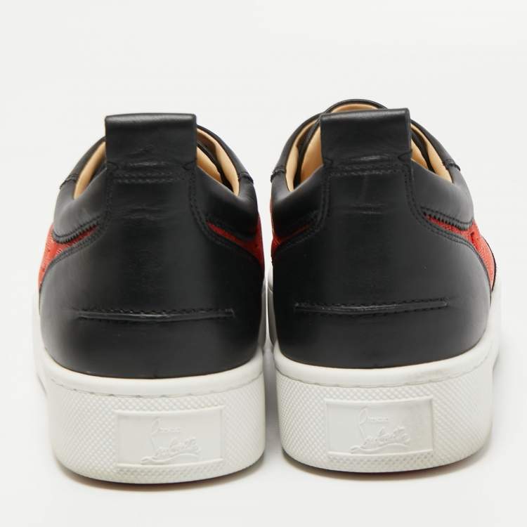 Pre Owned Christian Louboutin Red/Black Leather and Rubber Louis Junior Low Top Sneakers Size 41.5