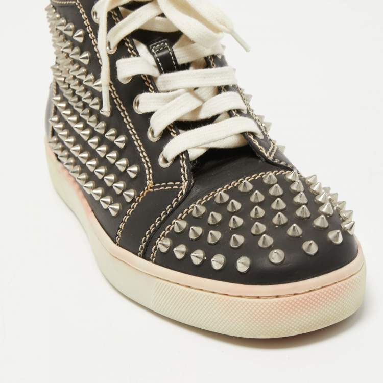 مملوكة مسبقًا Christian Louboutin Black Leather Louis Spikes High Top Sneakers Size 40