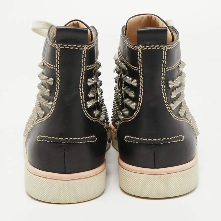 مملوكة مسبقًا Christian Louboutin Black Leather Louis Spikes High Top Sneakers Size 40