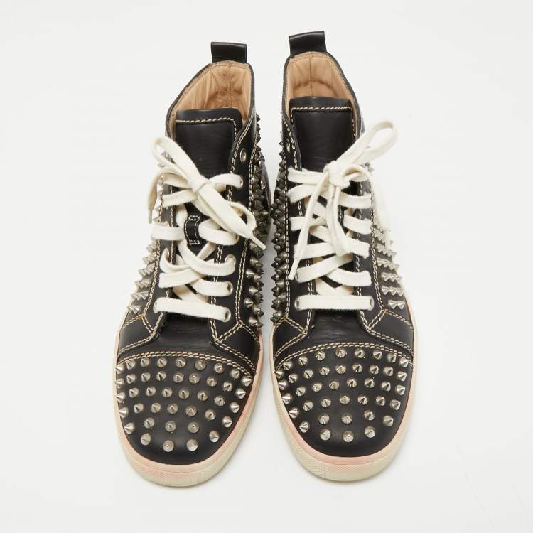 مملوكة مسبقًا Christian Louboutin Black Leather Louis Spikes High Top Sneakers Size 40