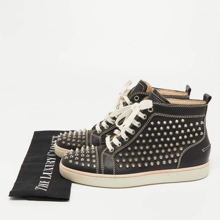 مملوكة مسبقًا Christian Louboutin Black Leather Louis Spikes High Top Sneakers Size 40