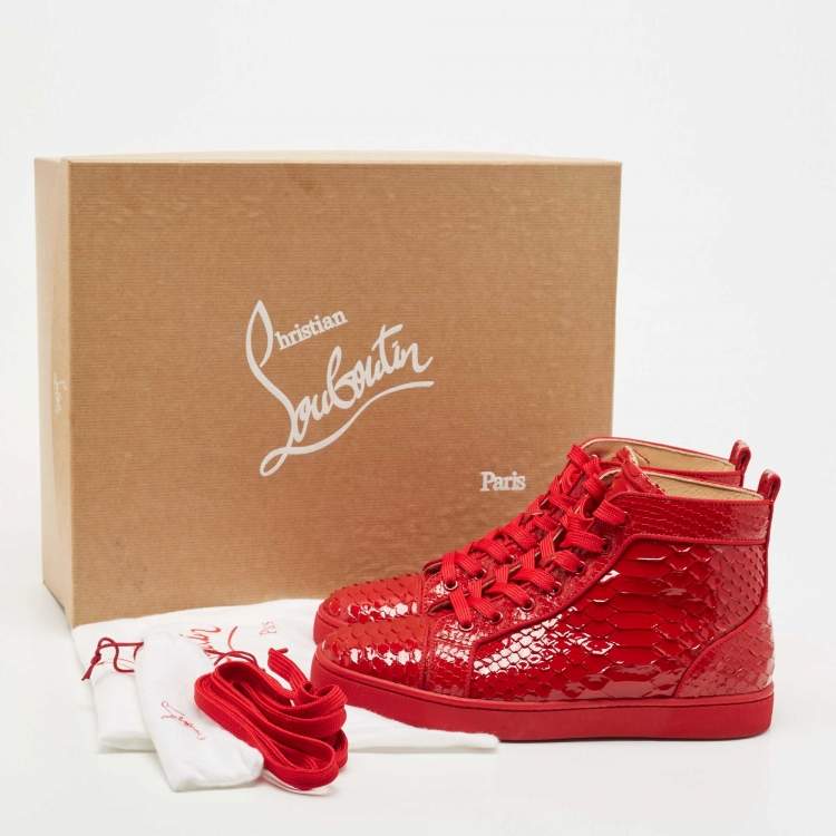 Pre Owned  Christian Louboutin Red Python Louis Orlato High Top Sneakers Size 40