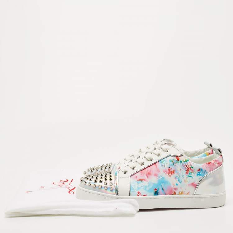 Pre Owned Christian Louboutin Multicolor Floral Print Leather and Laminated Leather Louis Spike Junior Low Top Sneakers Size 43