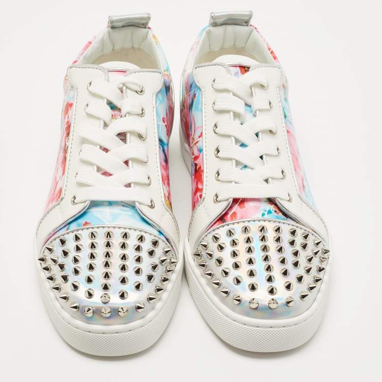 Pre Owned Christian Louboutin Multicolor Floral Print Leather and Laminated Leather Louis Spike Junior Low Top Sneakers Size 43