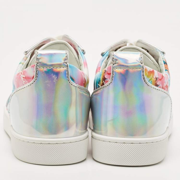 Pre Owned Christian Louboutin Multicolor Floral Print Leather and Laminated Leather Louis Spike Junior Low Top Sneakers Size 43