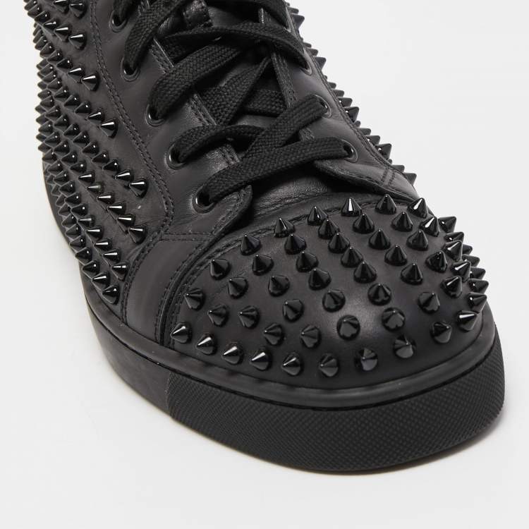 Pre Owned Christian Louboutin Black Leather Louis Spike Sneakers Size 43.5