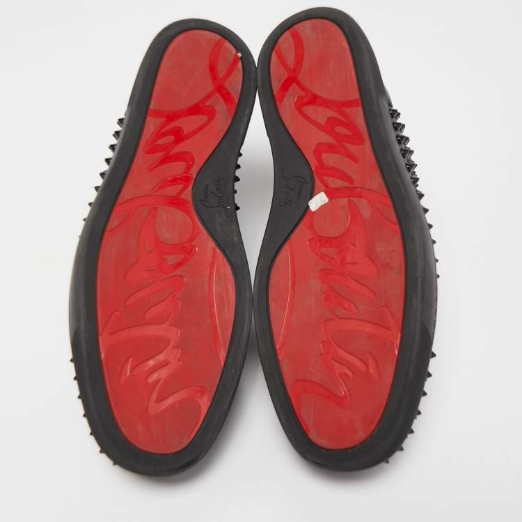 Pre Owned Christian Louboutin Black Leather Louis Spike Sneakers Size 43.5