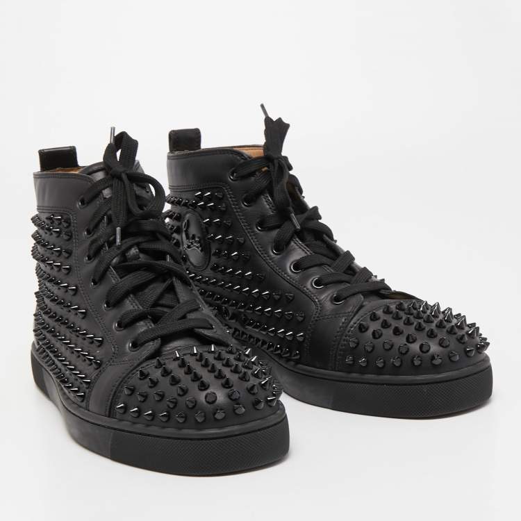 Pre Owned Christian Louboutin Black Leather Louis Spike Sneakers Size 43.5