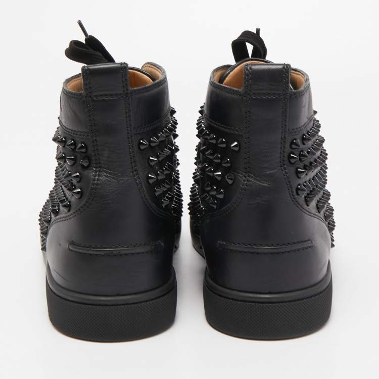 Pre Owned Christian Louboutin Black Leather Louis Spike Sneakers Size 43.5