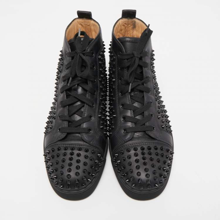 Pre Owned Christian Louboutin Black Leather Louis Spike Sneakers Size 43.5