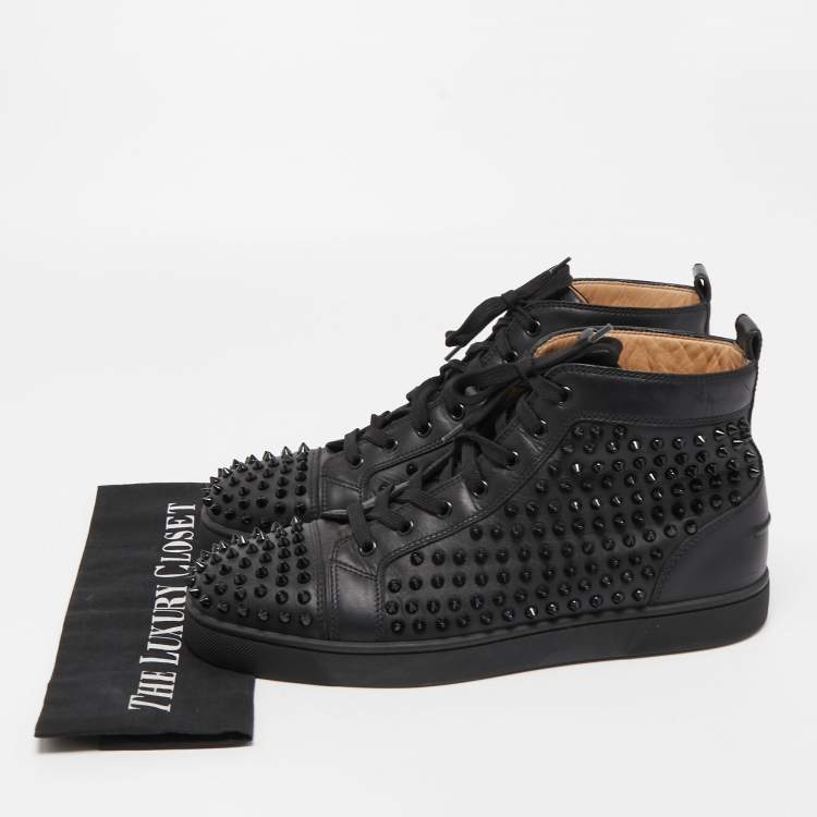 Pre Owned Christian Louboutin Black Leather Louis Spike Sneakers Size 43.5