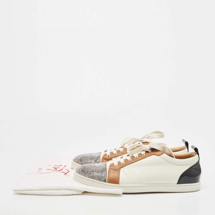 Pre Owned Christian Louboutin Multicolor Leather and Glitter Strass Cap Toe Low Top Sneakers Size 42.5