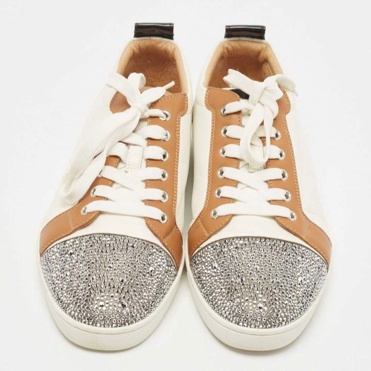 Pre Owned Christian Louboutin Multicolor Leather and Glitter Strass Cap Toe Low Top Sneakers Size 42.5