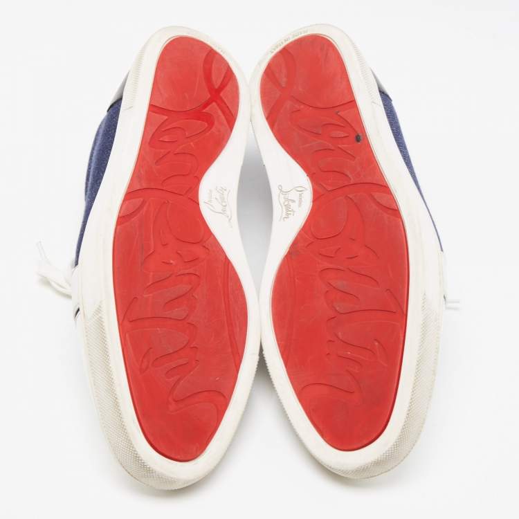 Pre Owned Christian Louboutin Tricolor Leather And Denim Cap Toe Low Top Sneakers Size 45