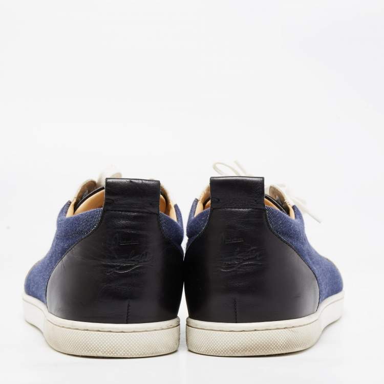 Pre Owned Christian Louboutin Tricolor Leather And Denim Cap Toe Low Top Sneakers Size 45